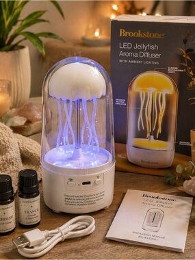 Brookstone LED Jellyfish Aroma Diffuser w Oils USB Ambient Light